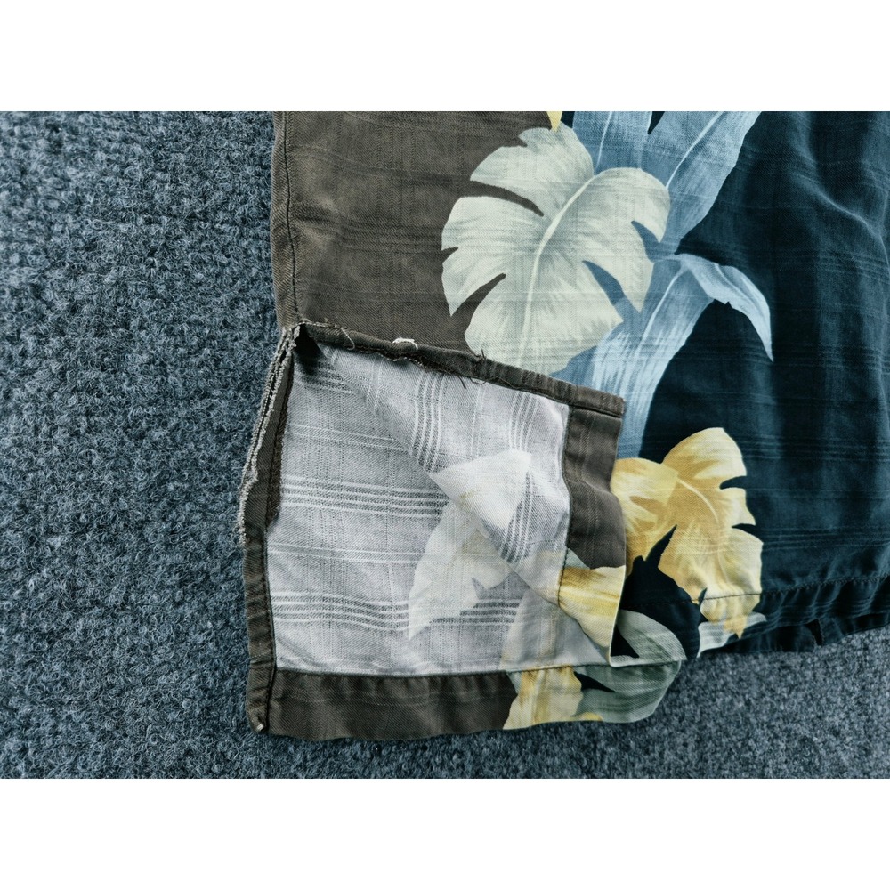 Tommy Bahama Mens Large 100% Silk Tropical Palm Leaf Print Camp Shirt Brown Teal - Picture 8 of 10